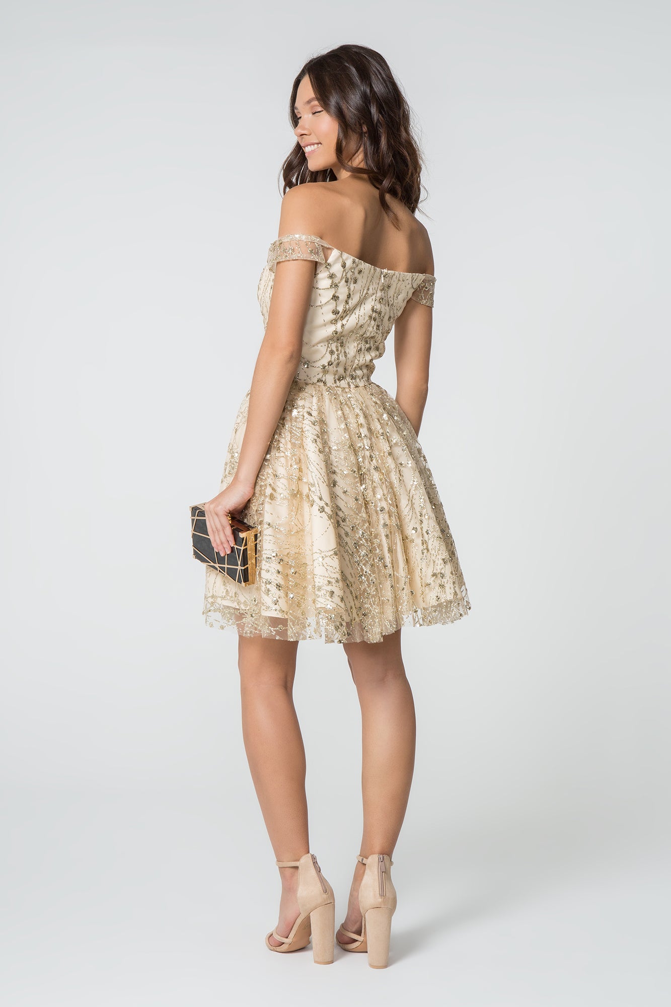 Jewel and Sequin Embellished Glitter Mesh Short Dress Show off your beautiful shoulders, ladies! This lovely mesh short babydoll dress features sweetheart neckline with off-shoulder, and gorgeous jewels are decorated along the neckline. Sparkly glitter and sequin embellishments are super textured and bedazzled, and those are falling gracefully over the body.