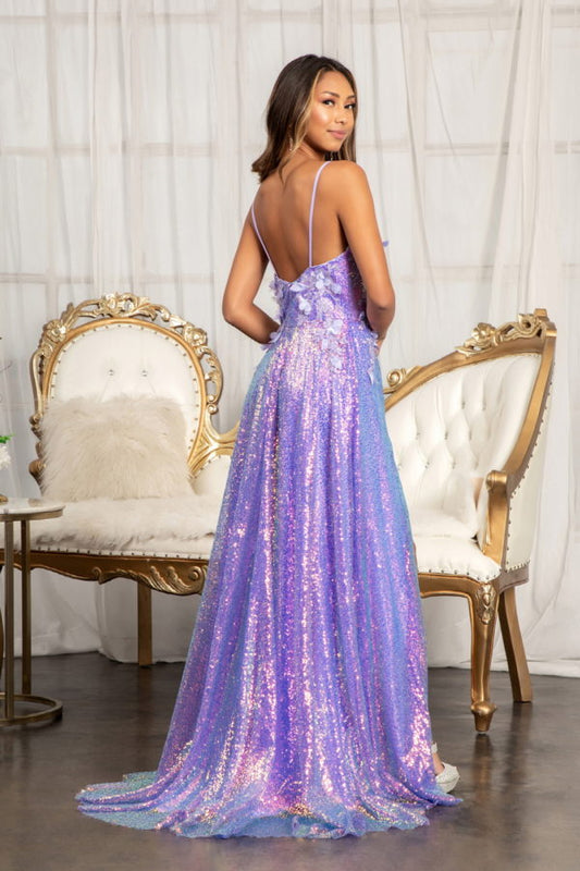 Looking for the one perfect dress for your special night? Opt for this sparkly sequin embellished A-line dress! It features sweetheart neckline with wide open back and side leg slit decorated with 3-D floral appliques and delicate jewels. Available in Purple and Rose Gold