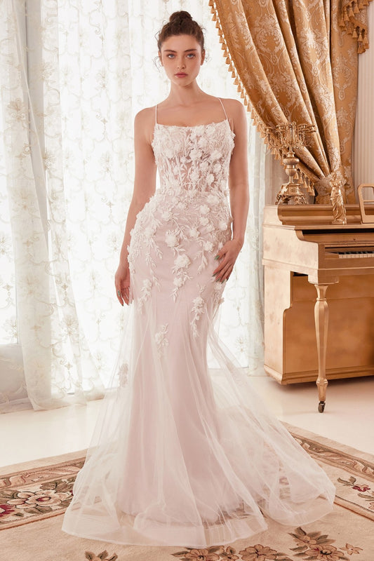Beautifully draped off the shoulder wedding gown with an overskirt to give a pure look of elegance.