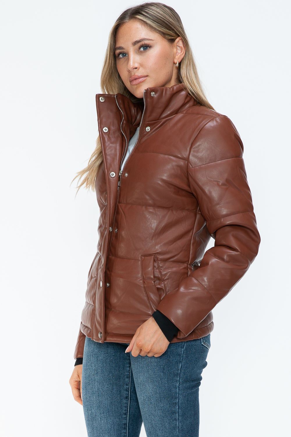 Pocketed Zip Up Turtleneck Puffer Jacket