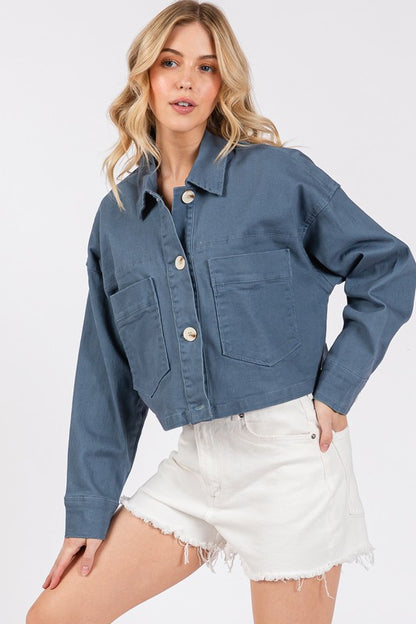 French Blue Cropped Denim Jacket