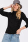 Glitter Mock Neck Lettuce Hem Long Sleeve Top