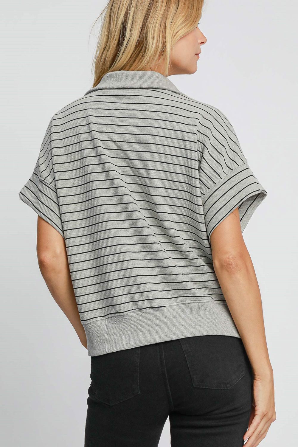 Striped Half Zip Short Sleeve Sweatshirt