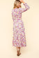 Floral V-Neck Long Sleeve Dress with Side Pockets