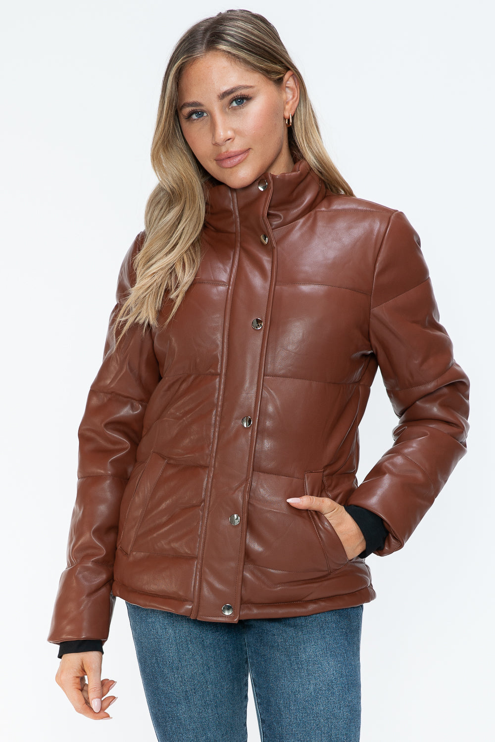 Pocketed Zip Up Turtleneck Puffer Jacket