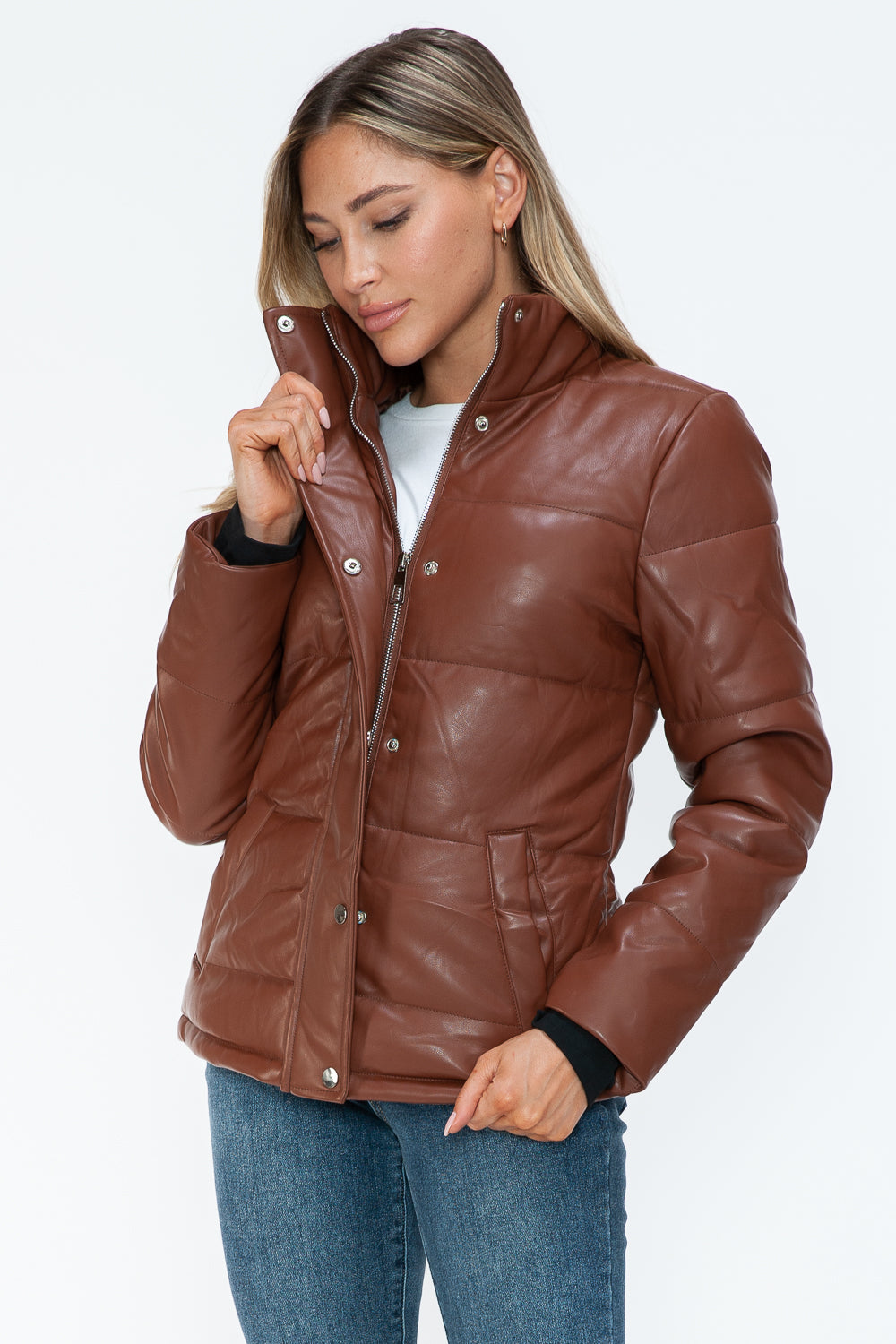 Pocketed Zip Up Turtleneck Puffer Jacket