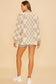 Tan Checkered Open Front Cardigan