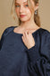 Navy Wrinkled Lantern Sleeve Blouse