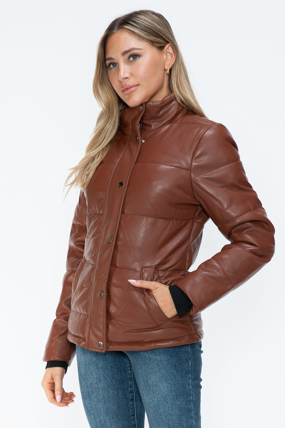 Pocketed Zip Up Turtleneck Puffer Jacket