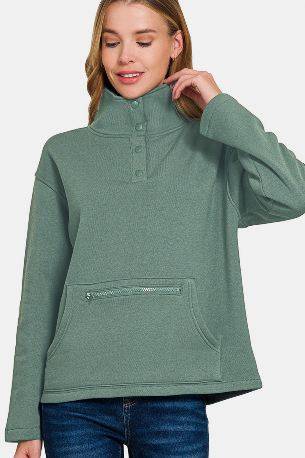 Ash Jade Turtleneck Fleece Sweatshirt