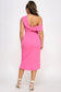 Pink Off Shoulder Twist Front Midi Dress