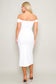 White Off Shoulder Techno Crepe Midi Dress