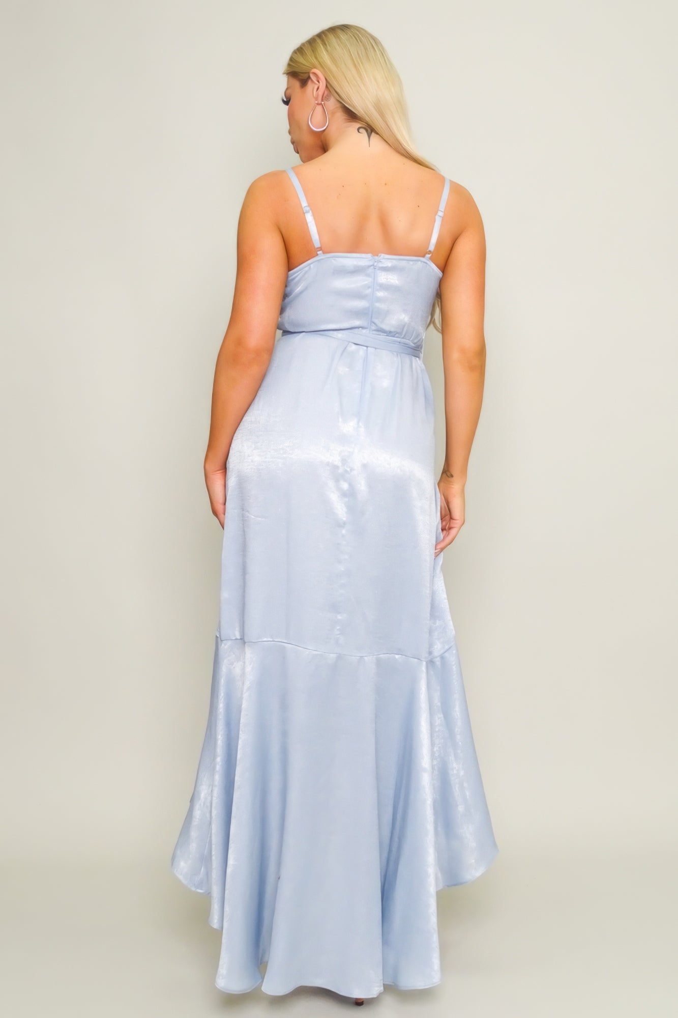 Sky Blue Ruffled Wrap Midi Dress