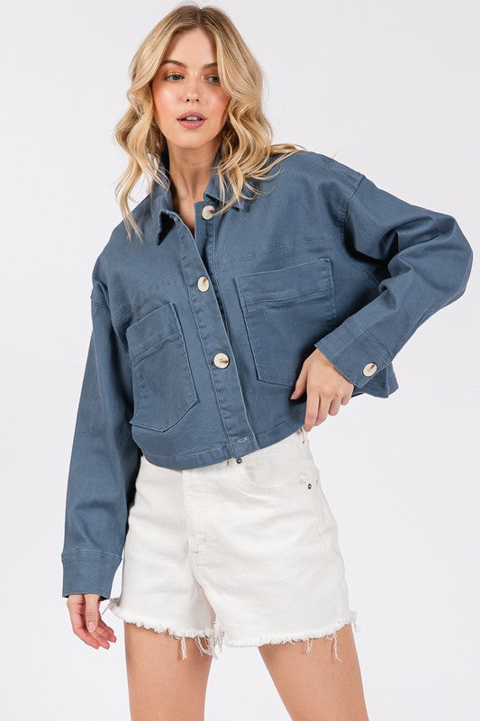 French Blue Cropped Denim Jacket