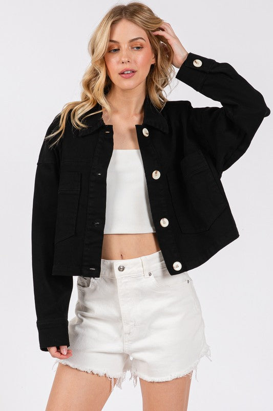 Black Cropped Denim Jacket