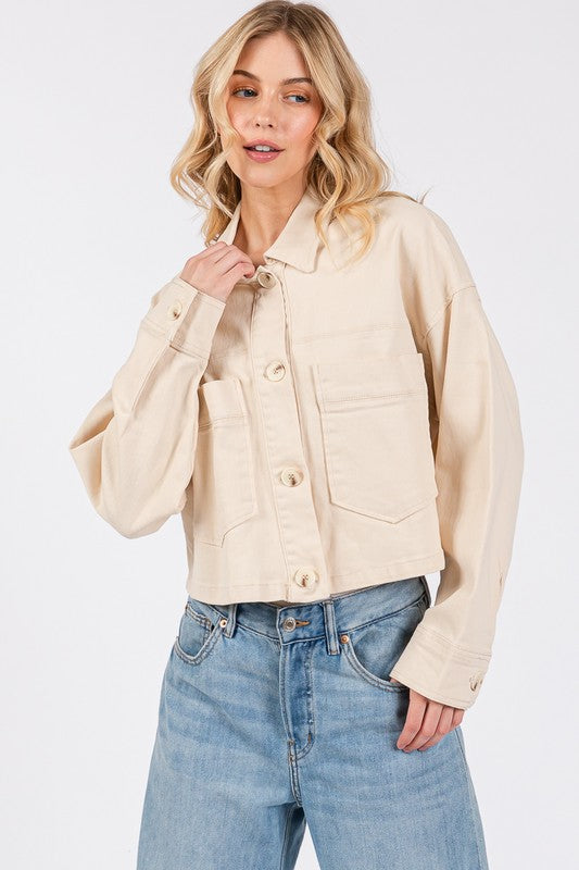 Tan Cropped Denim Jacket