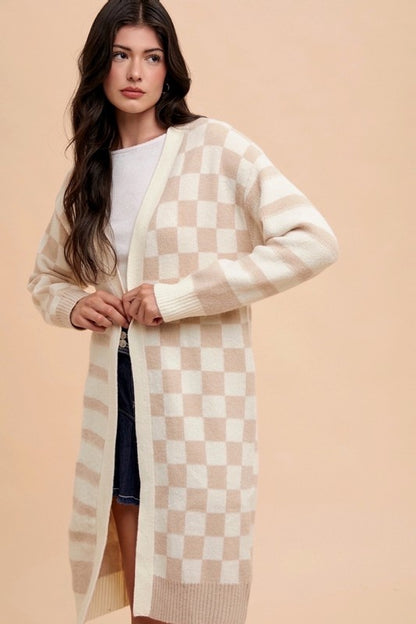 Checkered & Striped Long Sleeve Cardigan