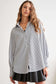 High-Low Striped Button Down Smocked Lantern Sleeve Shirt