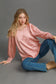 Blush Pink Wrinkled Lantern Sleeve Blouse