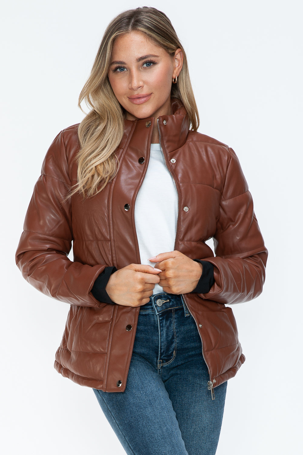 Pocketed Zip Up Turtleneck Puffer Jacket