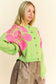 Flower Contrast Long Sleeve Cardigan