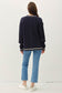 Navy Contrast Trim Cable-Knit V-Neck Cardigan