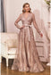 Look unforgettable in this embellished long sleeve dress with A-line skirt.  Long Sleeve Embellished Ball Gown  V-neck bodice with long sleeves Enclosed sheer back with zipper closure Floor length A-line skirt with sweep train Details: Bra Cup, Fully Lined Fit: The model is 5'8" and is wearing 4" heels