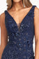 3-D Flower Applique Embroidered Sequin Mermaid Dress w/ Side Slit  Once you find it, you can't get away with this beautiful sequin embellished dress! Illusion V-neck add glamor, and mermaid silhouette with delicate 3-D floral appliques makes you look like an Oscar winner. Available in Blush, Gold, and Navy