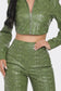 Olive Faux Leather Set With Rhinestone Detail