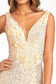 3-D Flower Applique Embroidered Sequin Mermaid Dress w/ Side Slit  Once you find it, you can't get away with this beautiful sequin embellished dress! Illusion V-neck add glamor, and mermaid silhouette with delicate 3-D floral appliques makes you look like an Oscar winner. Available in Blush, Gold, and Navy