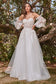 Cut from layers of tulle, this princess gown features a sheer tulle corseted bodice, detachable off-the-shoulder blouson sleeves, and a lightly gathered skirt with flowing proportions. The bodice is strategically embellished at the bust, waist and sleeves blooming with floral appliques. Its strapless sweetheart neckline is softened with a lace applique edge.