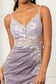 Sequin Embroidered Glitter Crepe Mermaid Dress w/ Cut-out Back and Slit  Sparkly glitter embellished mermaid dress featured with sheer bodice, gathered waistline, side leg slit, and open cut-out lace-up back. It's also decorated with elegant embroidery, delicate beads, appliques, and sequin. Available in Champagne, Lilac, and Rose Gold